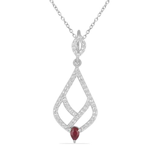 BUY 925 SILVER NATURAL GLASS FILLED RUBY GEMSTONE STYLISH PENDANT